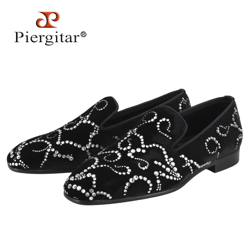 Men Shoes Red Bottom - Mocassini con Strass in velluto nero
