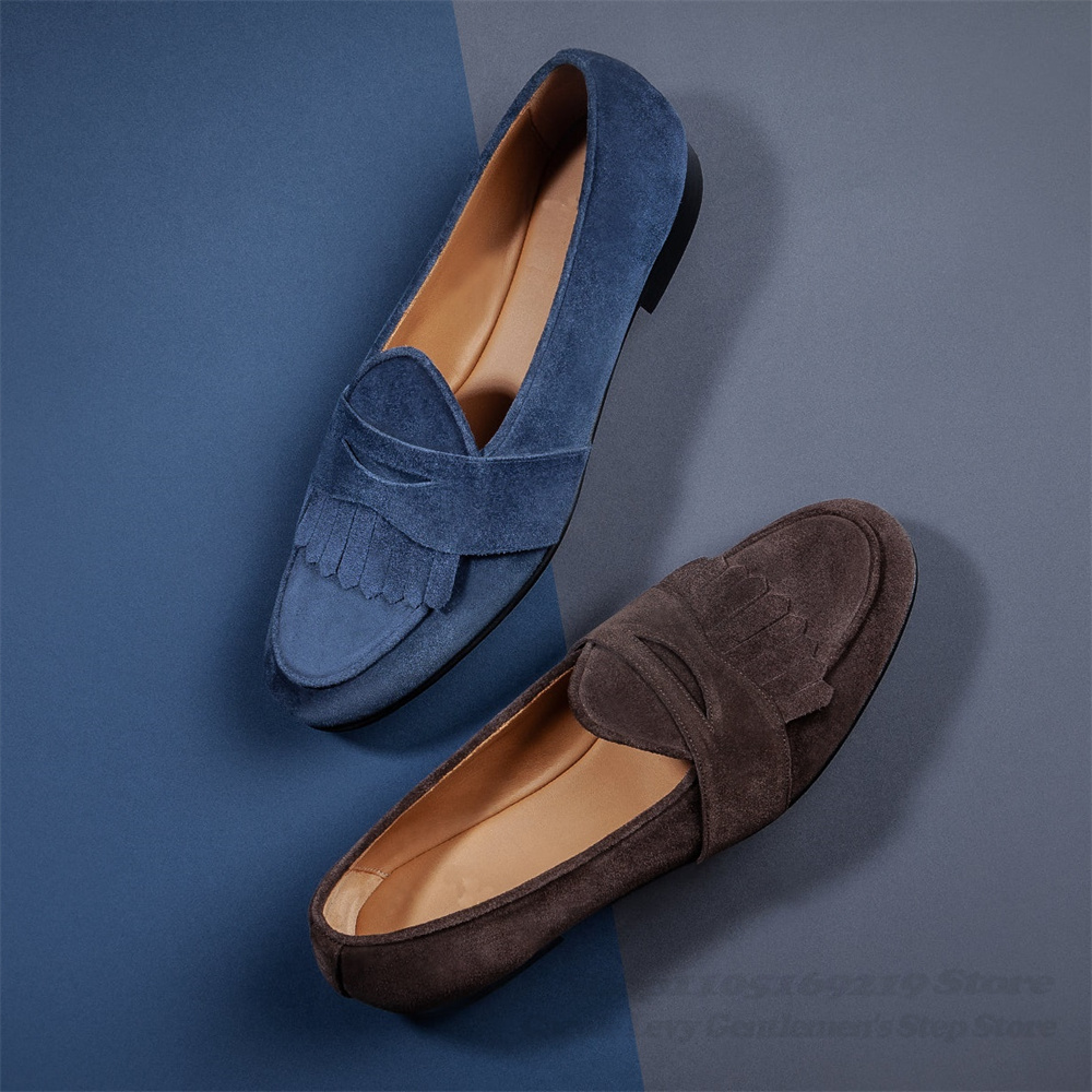 Men'S Shoes Navy Blue - Mocassini in pelle scamosciata blu navy